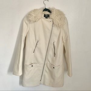 H&M cream white‎ fur wool blend coat